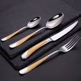 Hammered Silver Gold Silverware Set | Yedwo